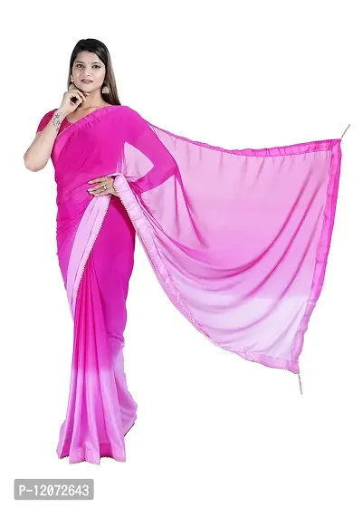 MJN EXPORT Half And Half Design Pure Chinon Silk Fabric Pink And Rani color Saree With Blouse Size 6.40M