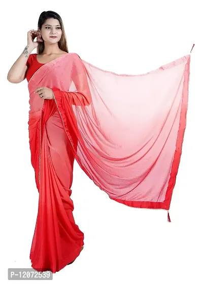 MJN EXPORT Half And Half Design Pure Chinon Silk Fabric Multicolor Saree With Blouse Size 6.40M