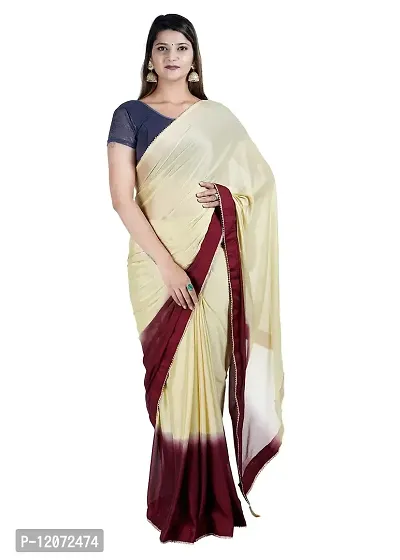 MJN EXPORT Half And Half Design Pure Chinon Silk Fabric Baby Cream And Coffee Saree With Blouse Size 6.40M
