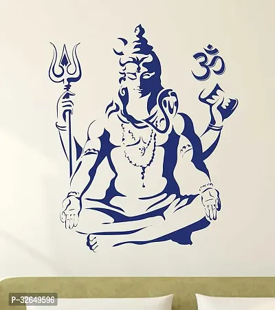 Lord Shiva Om Meditating Wall Sticker (Pvc Vinyl, 50 Cm X 70 Cm, Blue)-thumb0