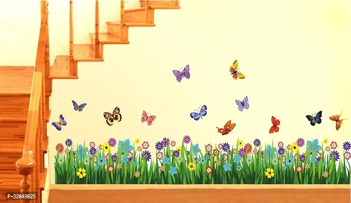 Walking In The Garden Flower Wall Sticker (Pvc Vinyl, 70 Cm X 25 Cm)-thumb0