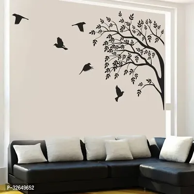 Monochrome Tree And Birds Wall Sticker (Pvc Vinyl, 60 Cm X 90 Cm, Black)-thumb0