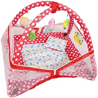 Moms Angel Fashionable Baby Folding Mattress with Mosquito/Insect Protection Net (Suitable for Infants) (Red)-thumb2
