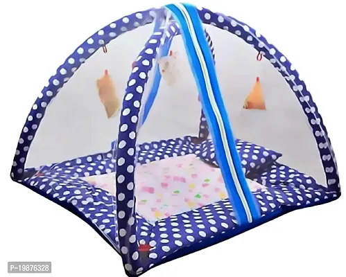 MOMY MOM Infant Baby Bedding Set | Newborn Play Gym with Hanging Toys | Machardani Sleeping Bed for New Born Infants | Children Mosquito Net; Polycoton, 0-12 Months, 60x60x50 cm- (Polka Dots Purple)