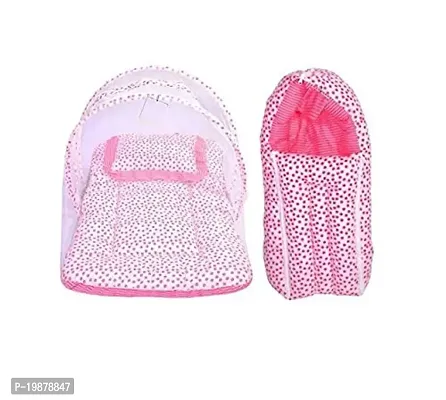 Moms Angel Fashionable Baby Mattress with Mosquito Net  Sleeping Bag Combo 0-6 Months (0-6 Months, Pink)-thumb0