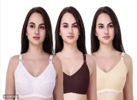 Stylish Cotton Blend Solid Bras For Women Pack Of 3-thumb0
