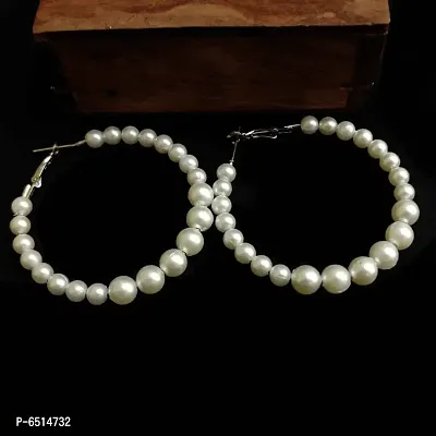 White Pearl Hoop Fashion Earrings-thumb2