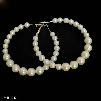 White Pearl Hoop Fashion Earrings-thumb3