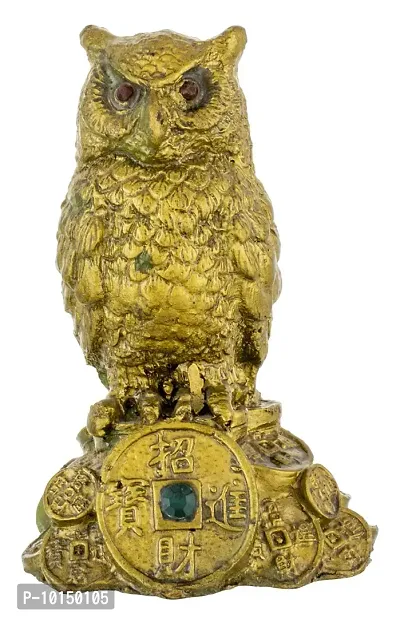 Generic Feng Shui Owl for Money and Wisdom Showpiece - 10 cm by Make in India, Full (Pro_Pooja_MININ_04), Resin, Golden, 1 Piece