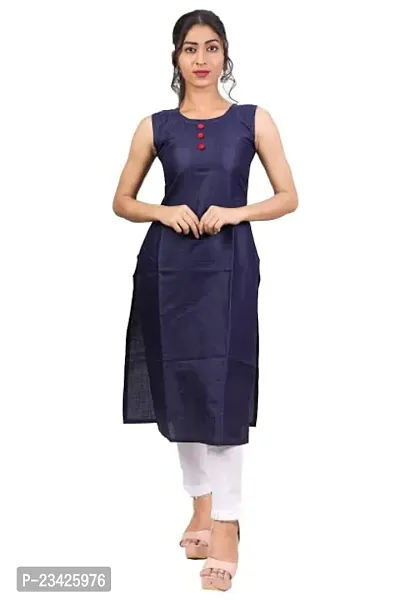 Women Cotton Blend Straight Sleeveless Kurta-thumb0