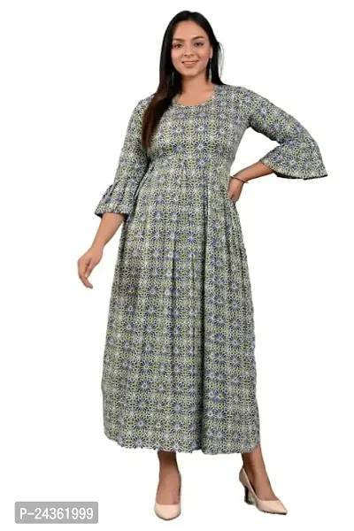 VASTRA Collection Women Rayon Long Flared Kurti || Regular Wear Kurti | 3/4th Sleeves Kurti for Women-thumb0