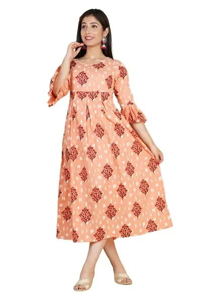 VASTRA Collection Women Long Calf Length Frock Style Kurti || Regular Wear Kurti || Floral Print Kurti for Women