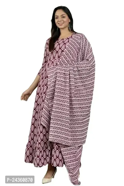 VASTRA Collection Women Rayon Long Flared Kurti with Dupatta Set || Regular Wear Kurti | 3/4th Sleeves Kurti for Women