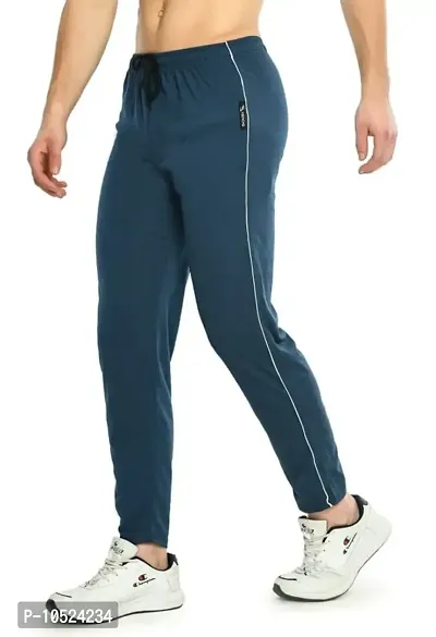 EK UDAAN - Cotton Hosiery Lower for Men with Zip Pockets/Stretchable Trackpant for Workout and Casual Wear - Airforce Blue Color/L Size-thumb0