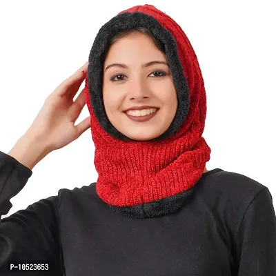 G&S Fashion Women's 2 In 1 Winter Anti-freezing Plus Velvet Thickening Warm Woollen Knit Beanie Hat Fur Scarf (Red)