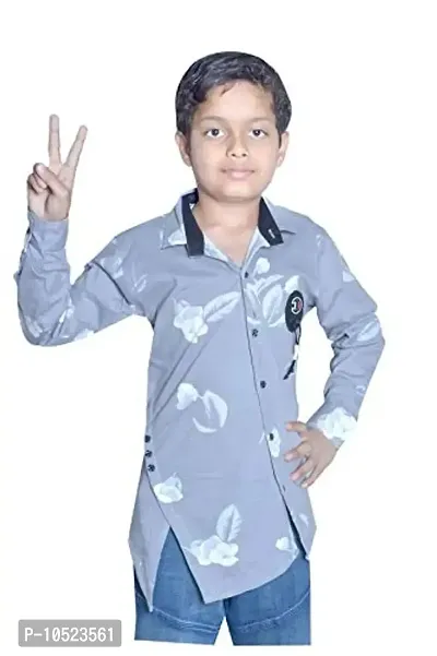 BRATS N BEAUTY - Grey Colour Boys Desinger Cotton Shirt for 7-8 Year Kids