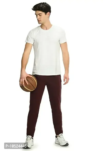 BRATS N BEAUTY? - Cotton Hosiery Lower for Men with Zip Pockets/Stretchable Trackpant for Workout and Casual Wear - Burgundy Color/XL Size-thumb5