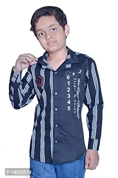 BRATS N BEAUTY Kids Double Pattern Boys Cotton Shirt (Black, 5-6 Years)-thumb0