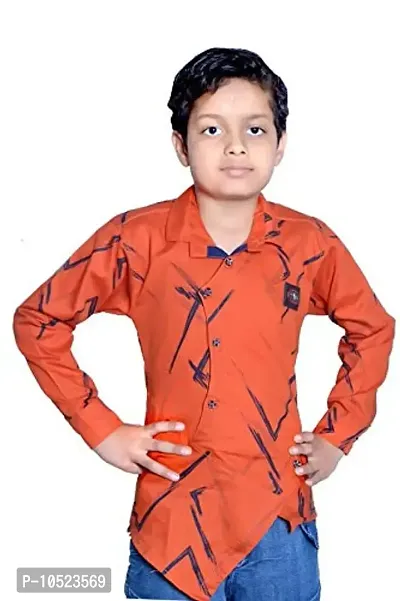 BRATS N BEAUTY - Angrakha Style Orange Colour Boys Desinger Cotton Shirt for 5-6 Year Kids