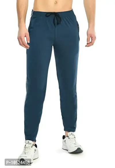 BRATS N BEAUTY? - Cotton Hosiery Lower for Men with Zip Pockets/Stretchable Trackpant for Workout and Casual Wear - Airforce Blue Color/L Size-thumb2