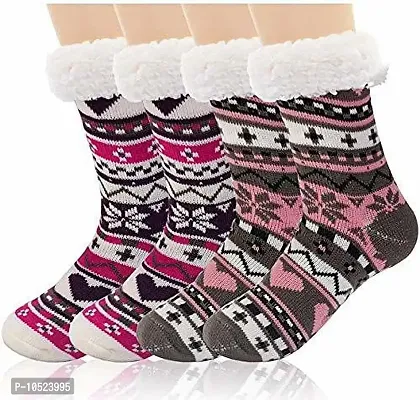 Ek Udaan - Women's & Girl's Winter Socks Soft Warm Cozy Fuzzy Fleece-lined Thick Socks_Free Size (Adults), Pack Of 02-thumb0