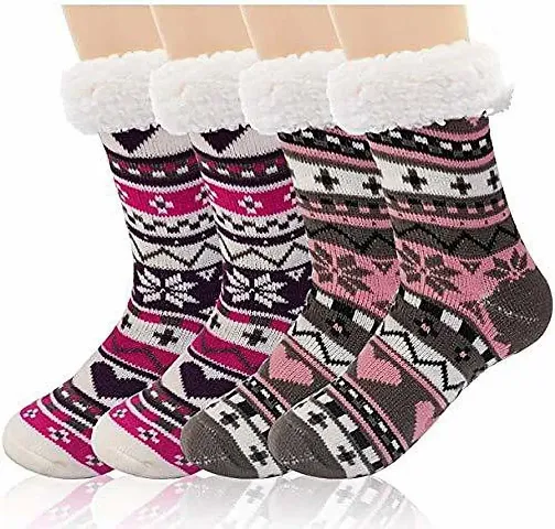 Ek Udaan - Women's & Girl's Winter Socks Soft Warm Cozy Fuzzy Fleece-lined Thick Socks_Free Size (Adults), Pack Of 02