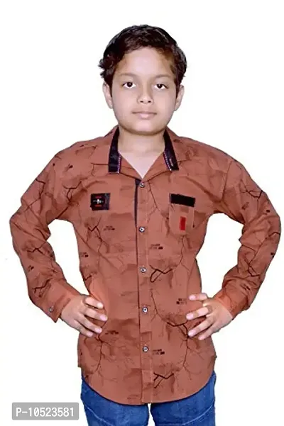 BRATS N BEAUTY - Brown Colour Boys Desinger Cotton Shirt for 6-7 Year Kids