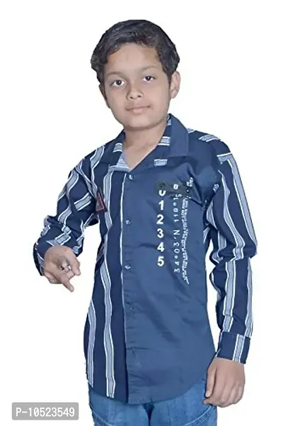 BRATS N BEAUTY Kids Boys Double Pattern Cotton Shirt (Blue, 6-7 Years)-thumb0