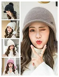 BRATS N BEAUTY? Girl Thicken Ski Snow Cap Fur Pompoms Winter Wool Women Beanie Hats Female Skullies Warm Knit Hat Pink Color-thumb2