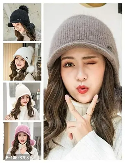 BRATS N BEAUTY? Girl Thicken Ski Snow Cap Fur Pompoms Winter Wool Women Beanie Hats Female Skullies Warm Knit Hat Pink Color-thumb3