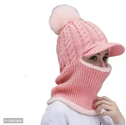 G&S Winter Visor Hats Women Pink Color Knit Beanie Skullies Hat Female Thick Velvet Hair Ball Warm Bonnet Caps Bib Set