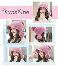 BRATS N BEAUTY? Girl Thicken Ski Snow Cap Fur Pompoms Winter Wool Women Beanie Hats Female Skullies Warm Knit Hat Pink Color-thumb1
