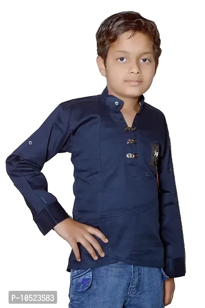 BRATS N BEAUTY Kids Boys - Kurta Style Cotton Shirt (Blue, 5-6 Years )