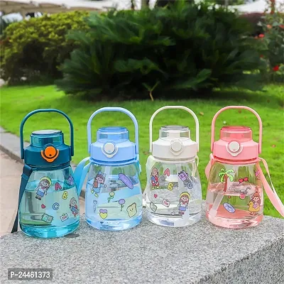 Cute Baby Water Bottle with Straw and Strap | Anti-Leak School Water Bottles for Kids and Childern | Large Capacity 1300 ML, Kids Water Bottle Plastic | Color as per Availaibility