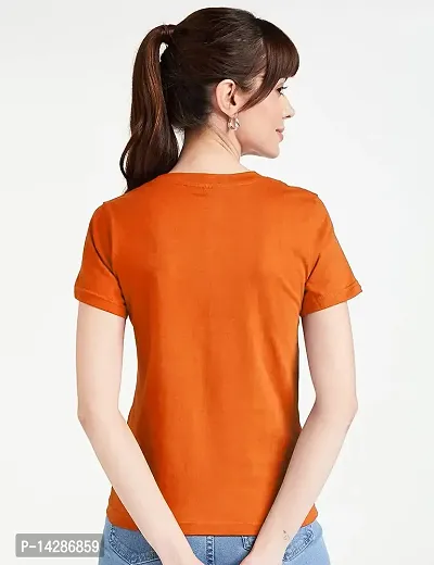 KAPASIYA Women's Round Neck T-Shirt | Plain Half Sleeve T-Shirt | Cotton T-Shirt (Small, Orange)-thumb2