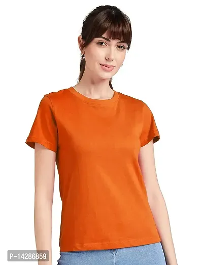 KAPASIYA Women's Round Neck T-Shirt | Plain Half Sleeve T-Shirt | Cotton T-Shirt (Small, Orange)