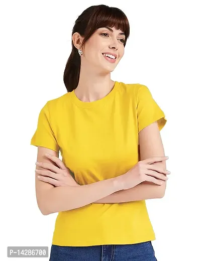 KAPASIYA Women's Round Neck T-Shirt | Plain Half Sleeve T-Shirt | Cotton T-Shirt (Small, Yellow)-thumb1