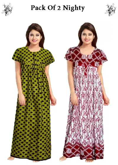 Pack Of 2 Cotton Printed Night Gown/Nighty