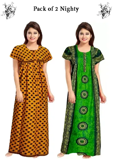 Beautiful Printed Cotton Nighty For Women Pack of 2