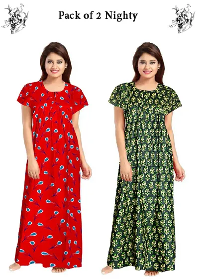 Beautiful Printed Cotton Nighty For Women Pack of 2