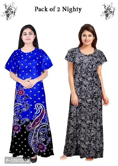Fancy Cotton Printed Nighties for Women Pack of 2-thumb0