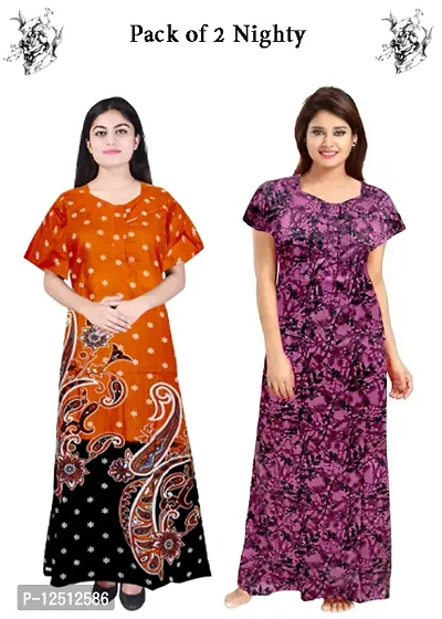 Fancy Cotton Printed Nighties for Women Pack of 2