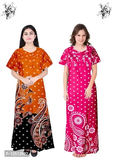 Fancy Cotton Printed Nighties for Women Pack of 2-thumb0