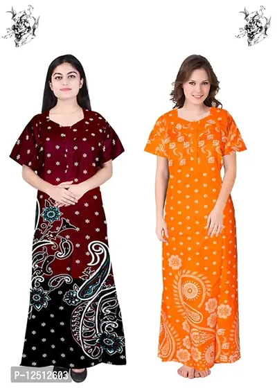 Fancy Cotton Printed Nighties for Women Pack of 2