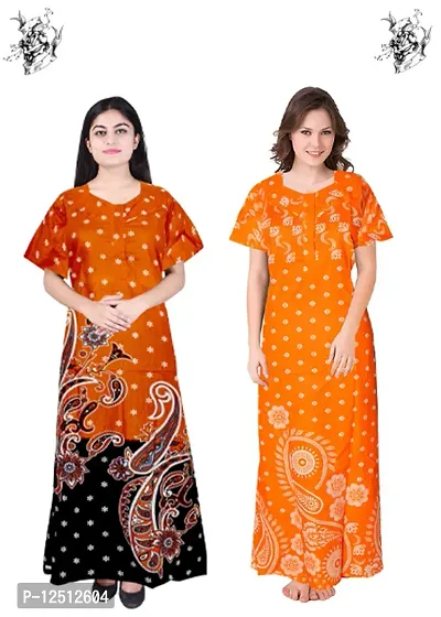 Fancy Cotton Printed Nighties for Women Pack of 2