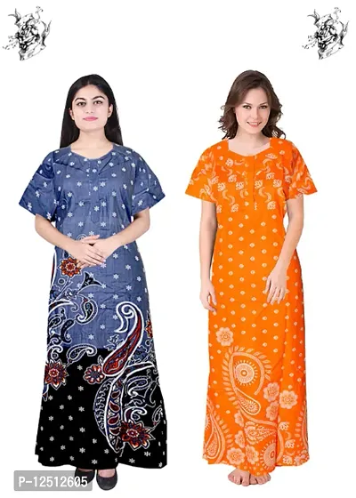 Fancy Cotton Printed Nighties for Women Pack of 2