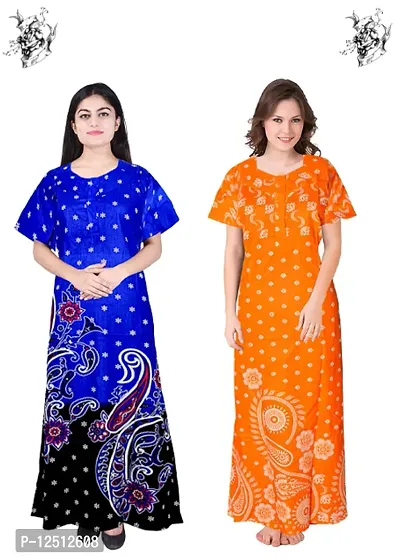 Fancy Cotton Printed Nighties for Women Pack of 2