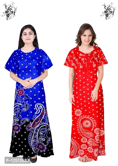 Fancy Cotton Printed Nighties for Women Pack of 2