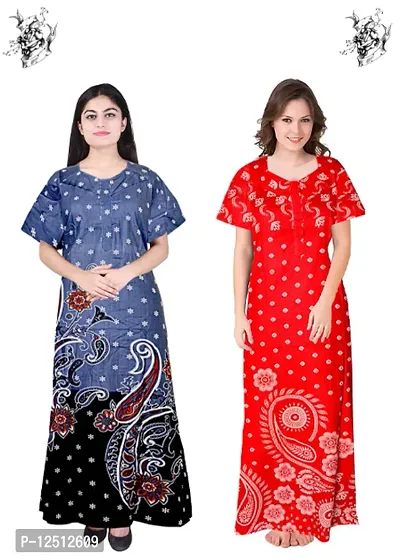 Fancy Cotton Printed Nighties for Women Pack of 2