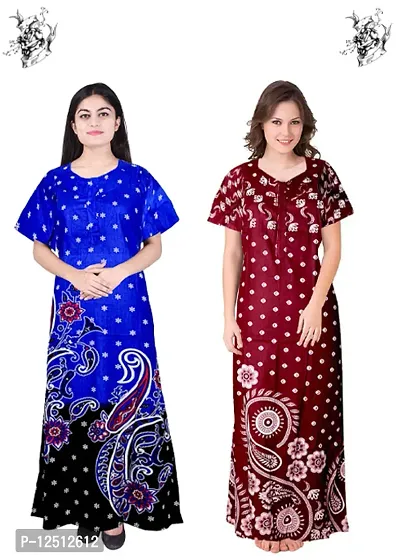 Fancy Cotton Printed Nighties for Women Pack of 2